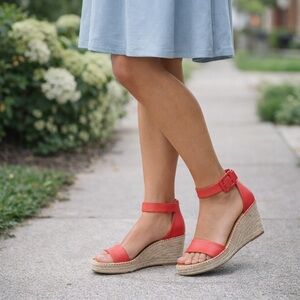 Preston & York Leather Espadrille wedge Coral sandals Women’s 8.5M